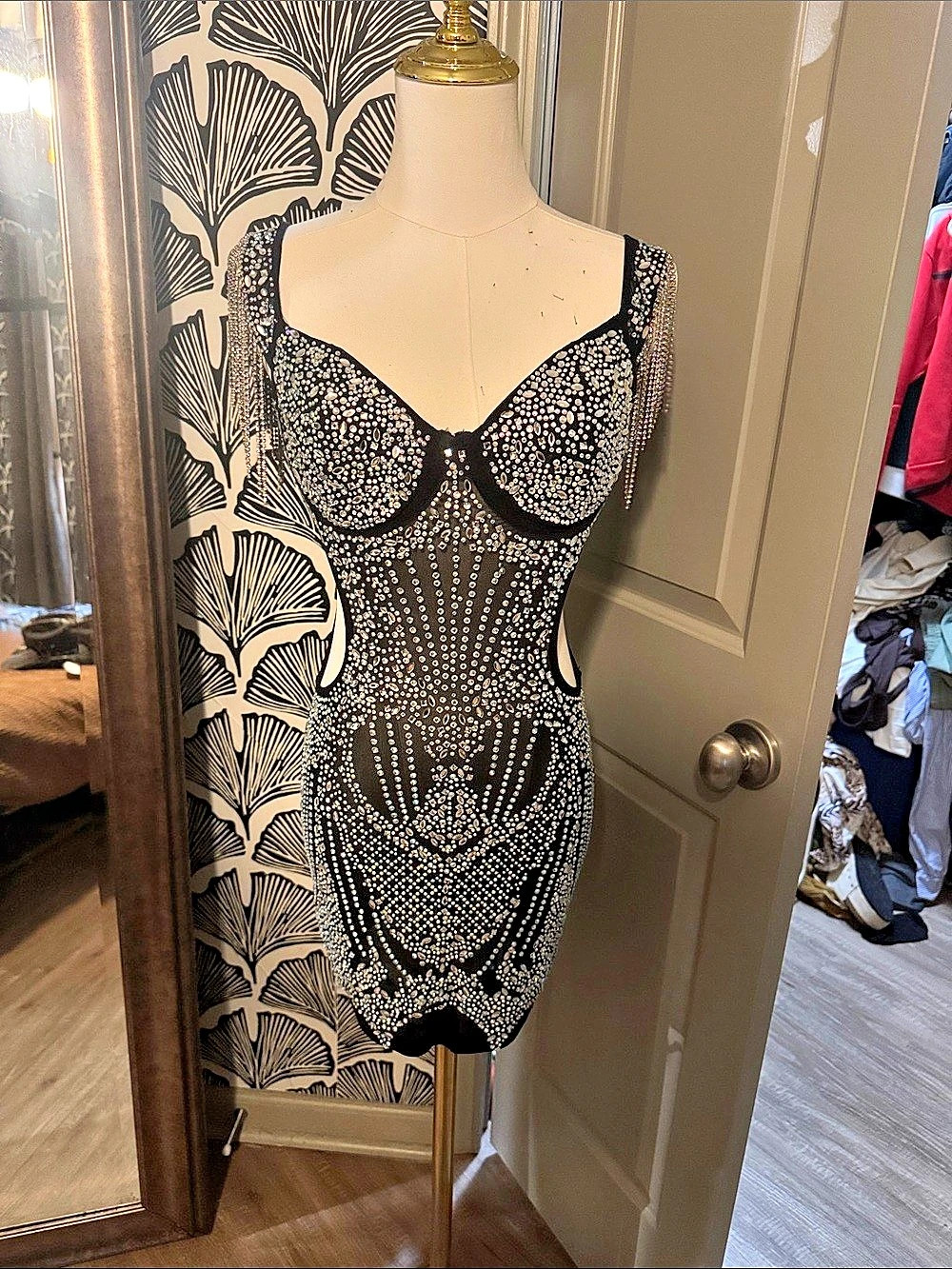 Embellished Cutout Mini Dress in Black Like New